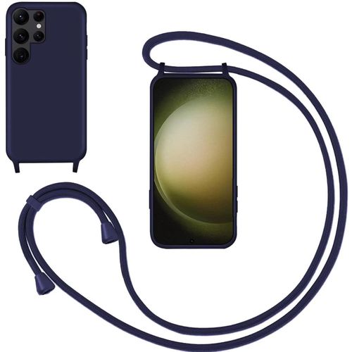Kal-Coque Pour Samsung Galaxy S23 Ultra Avec Cordon,Souple Silicone Housse Avec Bandoulière En Nylon, Réglable Lanyard Case Protection Complète Cover Etui Antichoc Protection,Bleu