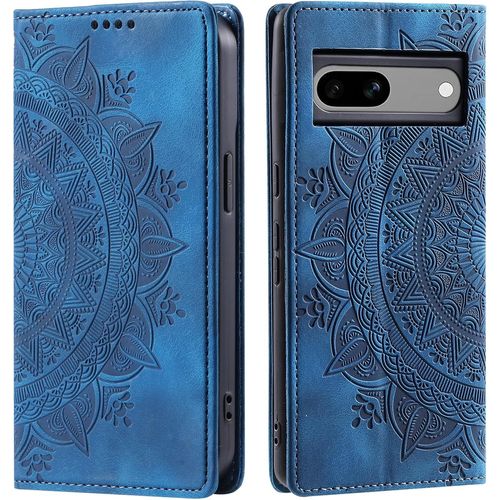 Kal-Coque Pour Google Pixel 8a, Premium Étui Housse En Cuir Pu De Protection Avec [Porte Cartes], Clapet Folio Portefeuille Pour Google 8a (Vintage Bleu)