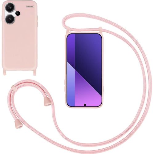 KAL-Coque Pour Xiaomi Redmi Note 13 Pro Plus 5G Avec Cordon,Souple Silicone Housse Avec Bandoulière En Nylon, Réglable Lanyard Case Protection Complète Cover Etui Antichoc Protection,Pink