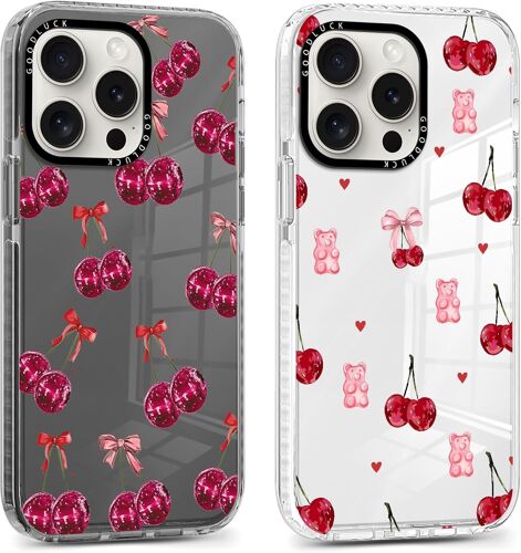 LORANKA-2 Pièces Coque pour iPhone 16 Pro, Étui de Protection avec Aesthetic Design Noeud Motif, TPU Silicone Transparente Femme Fille Housse Etui Bumper Cover pour iPhone 16 Pro 6,3'', Cerise