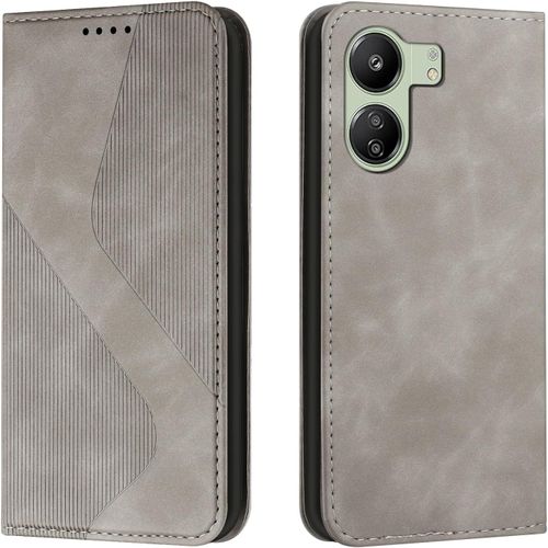 Kal-Coque Pour Xiaomi Redmi 13c / Poco C65, Housse En Cuir Redmi 13c, Cuir Portefeuille Housse Avec Magnétique Flip Étui À Rabat Case Etui Xiaomi Redmi Poco C65 (Gris)