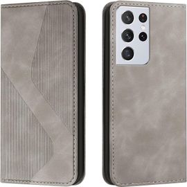 Coque Pour Samsung Galaxy S22 Ultra, Etui Samsung S22 Ultra Cuir, Housse En Cuir Samsung S22 Ultra, Cuir Portefeuille Housse Avec Magnetique Etui A Rabat Case Etui Samsung S22 Ultra (Gris)