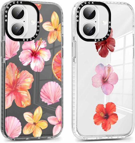 KAL-2 Pièces Coque Pour Iphone 16 Plus 6,7'', Étui De Protection Avec Aesthetic Design Fleur Hibiscus Motif, Tpu Transparente Femme Fille Housse Etui Bumper Cover Pour Iphone 16 Plus, Fleur