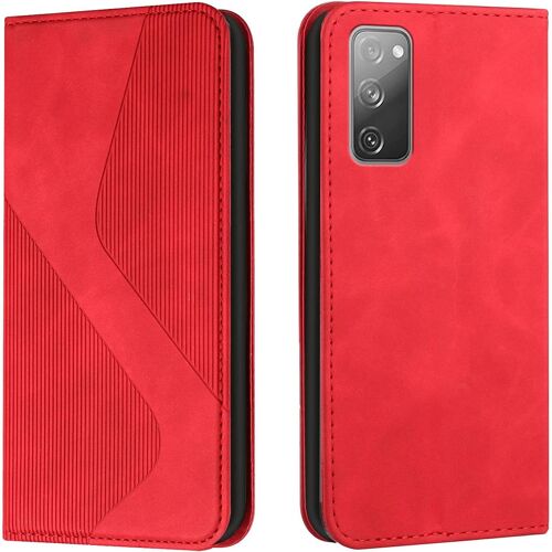 KAL-Coque Pour Samsung Galaxy S20 Fe, Etui Samsung S20 Fe Cuir, Housse En Cuir Samsung S20 Fe, Cuir Portefeuille Housse Avec Magnétique Flip Étui À Rabat Case Etui Housse Samsung S20 Fe (Rouge)