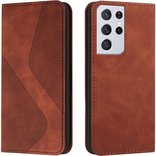 Coque Pour Samsung Galaxy S22 Ultra, Etui Samsung S22 Ultra Cuir, Housse En Cuir Samsung S22 Ultra, Cuir Portefeuille Housse Avec Magnetique Etui ¿¿ Rabat Case Etui Samsung S22 Ultra (Marron)