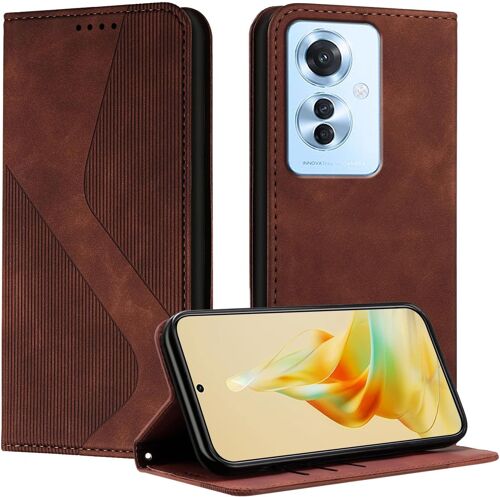 SJZG-Coque Pour Oppo Reno11 F - Housse En Cuir Portefeuille Avec Magnétique Flip Étui À Rabat Case (Marron)