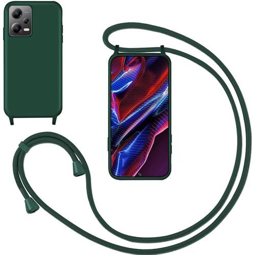 Kal-Coque Pour Xiaomi Poco X5 /Xiaomi Redmi Note 12 5g Avec Cordon,Souple Silicone Housse Avec Bandoulière En Nylon, Réglable Lanyard Case Protection Complète Cover Etui Antichoc Protection,Vert