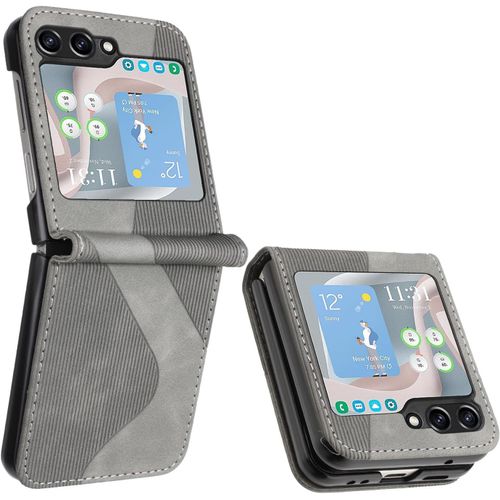 Kal-Coque Pour Samsung Galaxy Z Flip 6, Housse En Cuir Samsung Galaxy Z Flip 6, Cuir Portefeuille Housse Avec Magnétique Flip Étui À Rabat Case Etui Samsung Z Flip 6 (Gris)