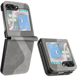 Kal-Coque Pour Samsung Galaxy Z Flip 6, Housse En Cuir Samsung Galaxy Z Flip 6, Cuir Portefeuille Housse Avec Magnétique Flip Étui À Rabat Case Etui Samsung Z Flip 6 (Gris)