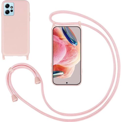 Kal-Coque Pour Xiaomi Redmi Note 12 4g Avec Cordon,Souple Silicone Housse Avec Bandoulière En Nylon, Réglable Lanyard Case Protection Complète Cover Etui Antichoc Protection,Pink