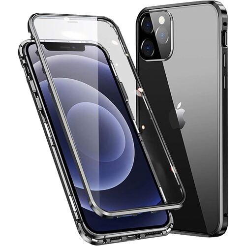 CAUC-Coque Compatible avec iPhone 12, Adsorption Magnétique Métal, Avant et Arrière Verre Trempé Couverture de Plein écran Couverture à 360 degrés Protection Cover pour Apple iPhone12 6,1 Pouces, Noi