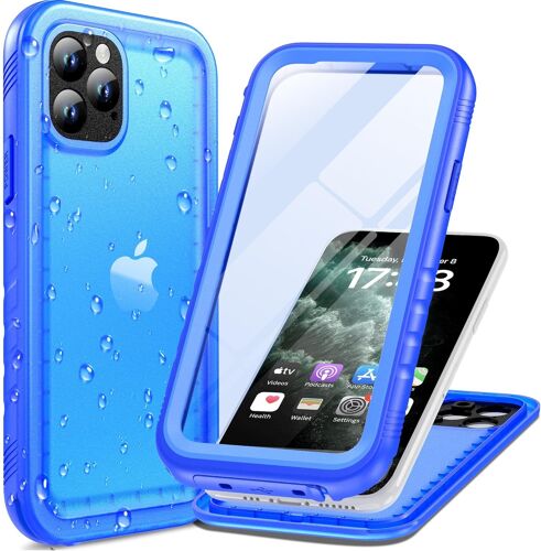 KAL-Coque Pour Iphone 11 Pro Max Étanche Antichoc Bleu - 360 Degres Incassable Militaire Rigide Intégrale Case/Bumper/Housse ¿Ip68 Waterproof/Imperméable¿ Etui Anti Choc Eau - Bleu