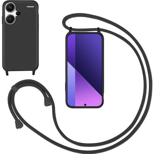 Coque Silicone Liquide Avec Lanière Réglable Pour Xiaomi Redmi Note 13 Pro Plus 5g ¿ Étui Fin Léger Tour De Cou Mains¿Libres, Noir