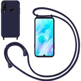 LORANKA-Coque pour Huawei P30 Lite avec Cordon,Souple Silicone Housse avec Bandoulière en Nylon, Réglable Lanyard Case Protection Complète Cover Etui Antichoc Protection,Bleu
