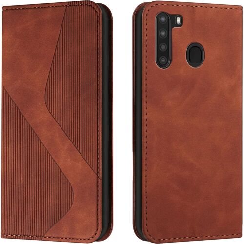 KAL-Coque Pour Samsung Galaxy A21, Etui Samsung A21 Cuir, Housse En Cuir Samsung A21, Cuir Portefeuille Housse Avec Magnétique Flip Étui À Rabat Protection Case Etui Housse Samsung A21 (Marron)
