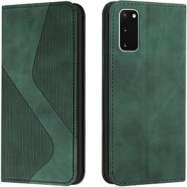 Kal-Coque Pour Samsung Galaxy S20, Étui Cuir Portefeuille Avec Magnétique Flip Rabat Protection Case Housse (Vert)