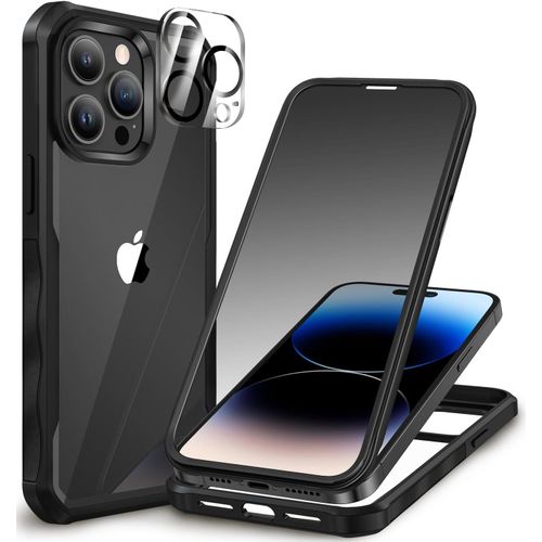 Cauc-Anti Espion Coque Iphone 14 Pro Max, Avec Protection Écran Verre Trempé Anti Espion Et Protecteur Caméra [Hd 9h Dureté] 360° Antichoc Téléphone Housse Double Face Case Intégrale Etui -Noir