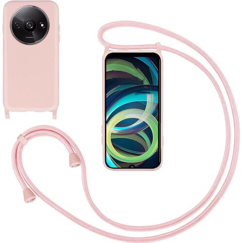 KAL-Coque Pour Xiaomi Redmi A3 Avec Cordon,Souple Silicone Housse Avec Bandoulière En Nylon, Réglable Lanyard Case Protection Complète Cover Etui Antichoc Protection,Pink