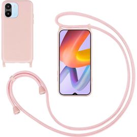 Tzf-Coque Pour Xiaomi Redmi A1/Redmi A2 Avec Cordon,Souple Silicone Housse Avec Bandoulière En Nylon, Réglable Lanyard Case Protection Complète Cover Etui Antichoc Protection,Pink