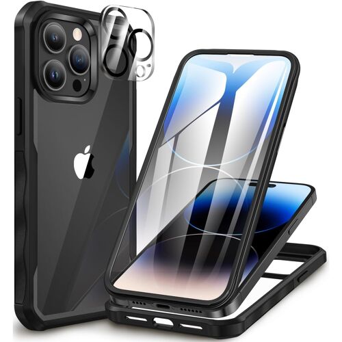 LORANKA-Coque iPhone 14 Pro, avec Protection écran Verre Trempé et Protecteur Caméra [9H Dureté] 360° Antichoc Housse Téléphone Etui Double Face Case Intégrale Coque pour iPhone 14 Pro - Noir