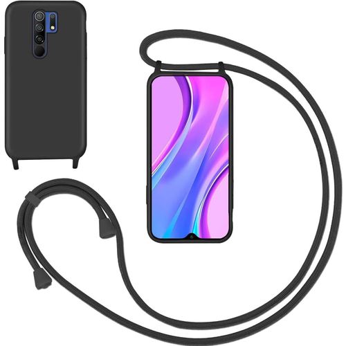 Kal-Coque Pour Xiaomi Redmi Note 8 Pro Avec Cordon,Souple Silicone Housse Avec Bandoulière En Nylon, Réglable Lanyard Case Protection Complète Cover Etui Antichoc Protection,Noir