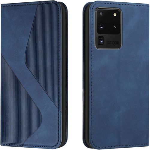 Kal-Coque Pour Samsung Galaxy S20 Ultra, Etui Samsung S20 Ultra Cuir, Housse En Cuir Samsung S20 Ultra, Cuir Portefeuille Housse Avec Magnétique Étui À Rabat Case Etui Samsung S20 Ultra (Bleu)