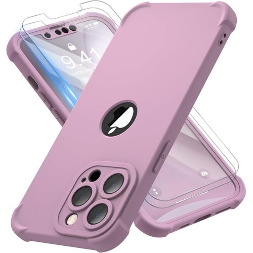 TRAHOO-Coque pour iPhone 13 Pro + 2 Pièces Verre Trempé Protection écran, 2 en 1 Antichoc Souple Silicone TPU Arrière Rigide PC Avant Housse de Protection pour iPhone 13 Pro Case 6,1"" Cassis