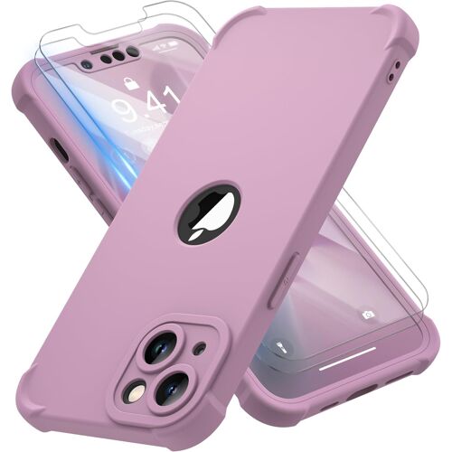 CHENG-Coque pour iPhone 13 avec 2 Pièces Verre Trempé Protection écran, 2 en 1 Antichoc Souple Silicone TPU Arrière Rigide PC Avant Housse de Protection pour iPhone 13 Case 6,1 Pouces Cassis