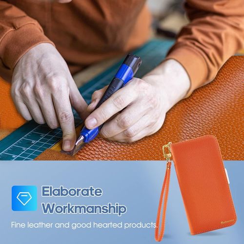 Coque Pour Iphone 16 Plus Rabat,Housse Iphone 16 Plus Clapet,Portefeuille Etui Avec Fonction Support Et Porte-Carte,Litchi Texturé Cuir/Antichoc Flip Cover Case.Orange