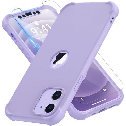 TRAHOO-Coque pour iPhone 12 Mini avec 2 Pièces Verre Trempé Protection écran, 2 en 1 Antirayures Souple TPU Arrière Rigide PC Antichoc Housse de Protection Étui pour iPhone 12 Mini 5.4"" Lilas