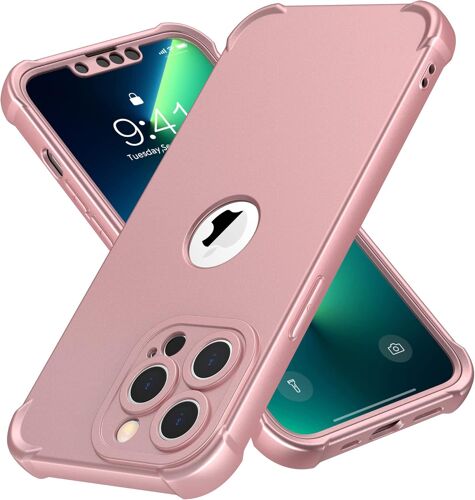 KAL-Coque Pour Iphone 13 Pro Max + 2 Pièces Verre Trempé Protection Écran, 2 En 1 Antichoc Souple Tpu Arrière Rigide Pc Avant Housse De Protection Pour Iphone 13 Pro Max Case 6,7"" Or Rose