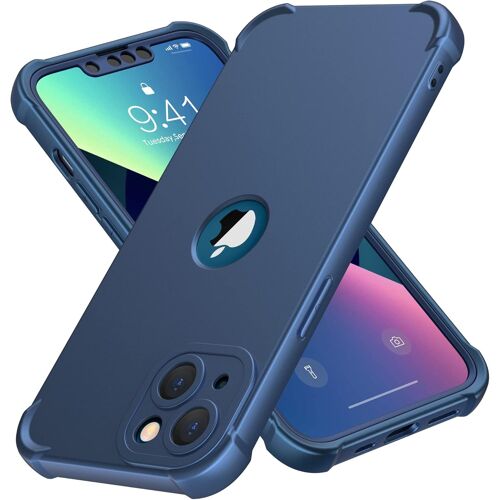 KAL-Coque Pour Iphone 13 Avec 2 Pièces Verre Trempé Protection Écran, 2 En 1 Antichoc Souple Silicone Tpu Arrière Rigide Pc Avant Housse De Protection Pour Iphone 13 Case 6,1 Pouces Bleu