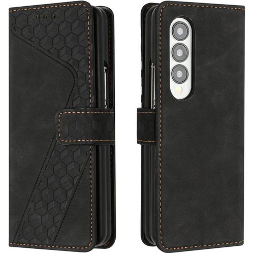 Coque Pour Samsung Galaxy Z Fold 3, Etui Protection Housse Premium En Cuir Pu Portefeuille Étui Téléphone [Fermoir Magnétique] [Fentes Pour Cartes] Flip Case Pour Samsung Galaxy Z Fold 3(Noir