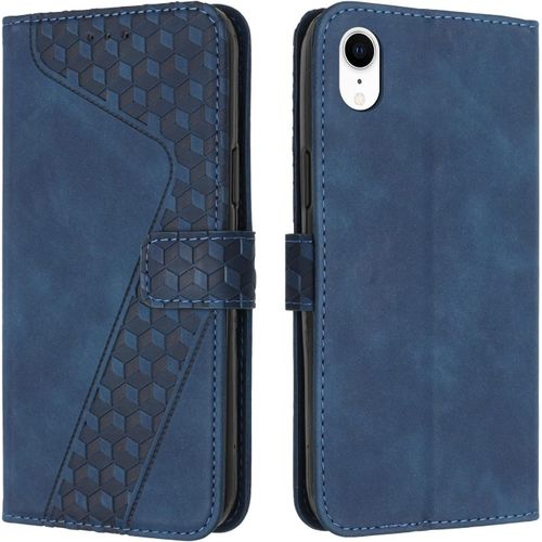 Coque Iphone Xr, Antichoc Tpu Housse Iphone Xr Cuir Premium Flip Case Portefeuille Etui Rabat [Bequille] [Fentes Pour Cartes] [Magnetique] Coque Pour Iphone Xr (6.1 Pouces),Book Bleu