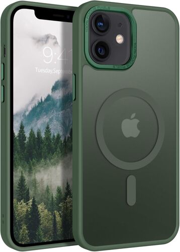 Coque Pour Iphone 12 Mini 5.4"" Compatible Avec Magsafe, Hybrid Magnétique Case Étui Translucide Mat Arrière Protection Caméra Housse Fine Antichoc Dos Anti Rayures, Vert[PPJ01572]