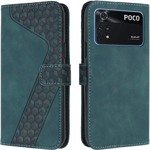 SJZG-Coque Pour Xiaomi Poco M4 Pro 4G, Etui Protection Housse Premium En Cuir Pu Portefeuille Étui Téléphone [Fermoir Magnétique] [Fentes Pour Cartes] Flip Case Pour Xiaomi Poco M4 Pro 4G¿Vert