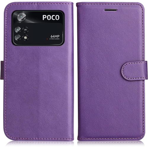 SJZG-Coque Pour Xiaomi Poco M4 Pro 4G, Pu En Cuir Coque Portefeuille Étui Housse, Design Classique Tpu Coque Pour Xiaomi Poco M4 Pro 4G, Violet