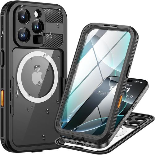 Sjzg-Coque Pour Iphone 16 Pro Max Étanche, Ip68 Imperméable 360 Integral Antipoussière Anti-Neige Resistante Waterproof Etui [Compatible Avec Magsafe] Protection Housse Pour Iphone 16 Pro Max, Noir