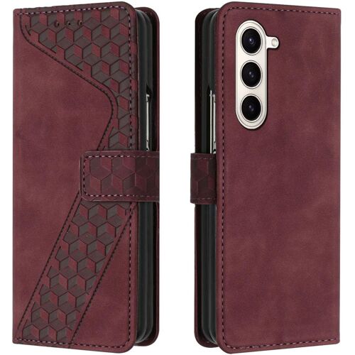 KAL-Coque Pour Samsung Galaxy Z Fold 5, Étui Housse Protection En Cuir Pu [Pochette De Portefeuille] [Magnétique], Antichoc Etui À Rabat Pour Samsung Z Fold 5 (Rouge)