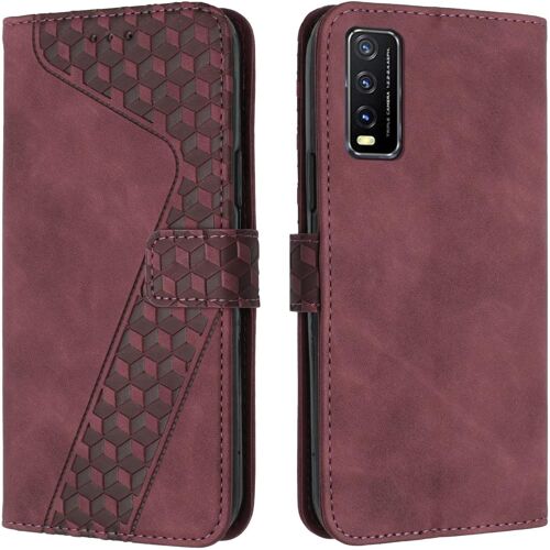 SJZG-Coque Pour Vivo Y20/Y20I/Y20S/Y12A/Y12S/Y11S, Etui Protection Housse Premium En Cuir Pu Portefeuille Étui Téléphone [Fermoir Magnétique] [Fentes Pour Cartes] Flip Case¿Rouge