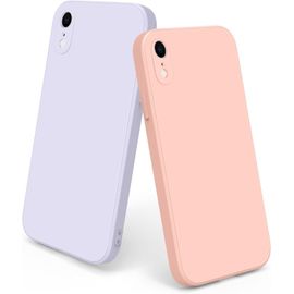Lot De 2 Coques Silicone Pour Iphone Xr ¿ Design Bords Droits, Douces & Antidérapantes, Protection Intégrale (Violet Herbe / Rose)