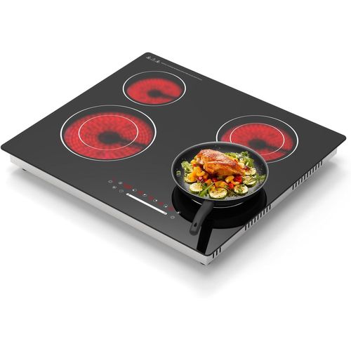 CHECARZHN--NO1-4 Feux Plaque De Cuisson Infrarouge, 4 Dominos Infrarouges, Vitrocéramique 230V, 6700W Plaque De Cuisson En Verre