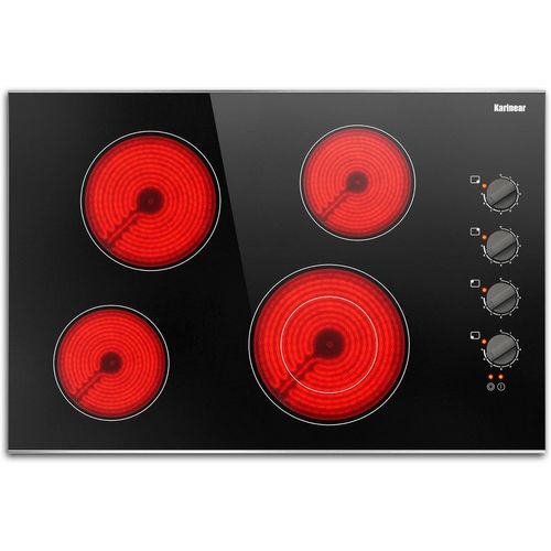 CHECARZHN--NO1-Plaque Vitrocéramique 77 Cm Encastrable, Table De Cuisson Vitro 4 Foyers Avec Commande Par Bouton, Plaque 4 Feux Avec Zone Extensible, Indicateur De Chaleur, 6700W, 220V-240V, Sans Pr