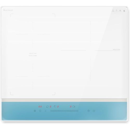 SUBZONAL-Plaque Induction Flexizone 3 Feux encastrable avec Verre Blanc et Panneau de Commande Bleu, Table de Cuisson 60 cm avec Booster, Minuterie, Sécurité Enfant, 220V-240V, 6800W sans prise