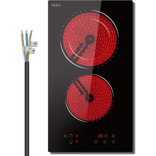 CHECARZHN--NO1-Plaque Vitrocéramique 2 Feux, Hobsir Plaque Cuisson Vitrocéramique, 29Cm Encastrable, Domino Plaque De Cuisson Électrique, 3200W, Pas De Pr , Minuterie, Verrouillage De Sécurité, Pas D