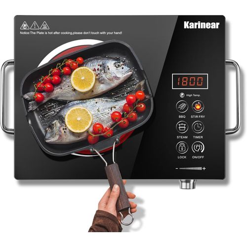 CHECARZHN--NO1-Plaque Vitrocéramique 1 Feu Portable Avec Poignée, Plaque Electrique Camping, 650¿ , Plaque De Cuisson 1 Feu With Pr Vde, Sécurité Enfant, Indicateur De Chaleur Résiduelle, 220-240V