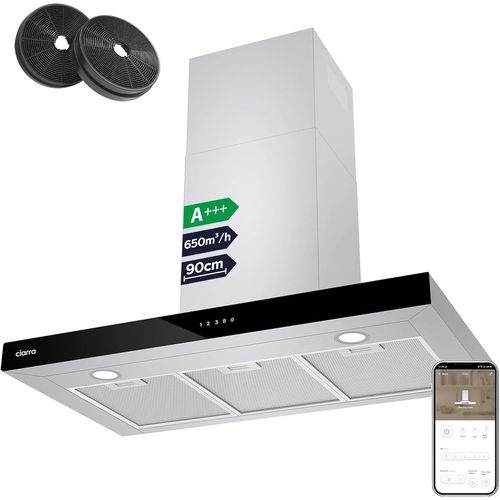 CHECARZHN--NO1-Hotte Apisrante 90Cm 650 M³/H - Class A+++ - 4 Vitesses - Fonction Boost - Hotte De Cuisine Silencieuse - Commande Tactile - Wi-Fi - Led Dimmable - Inox - Cbcs9102