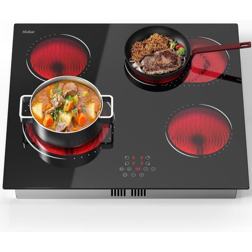 CHECARZHN--NO1-Hobsir Plaque Vitrocéramique 4 Feux, Table De Cuisson Électrique 60Cm Encastrable, Contrôle Tactile, Zone Ovale Et Double Zone, 6600W, 9 Niveau De Puissance, Minuterie, Sans Pr , 240V