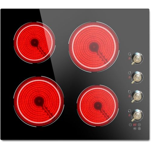 CHECARZHN--NO1-Plaque Vitrocéramique 4 Feux 6000W, Plaque De Cuisson Vitroceramique 220V, Plaque Electrique 56×49Cm, Fonction Pause, 9 Niveaux, Contrôle Du Bouton, Minuterie, Serrure Pour Enfants, No