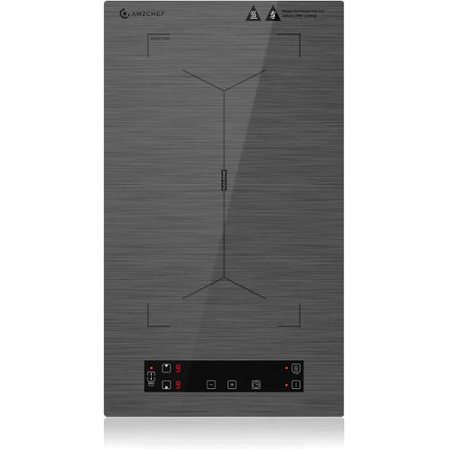CHECARZHN--NO1-Plaque À Induction 2 Feux, Plaque De Cuisson Avec Zones Flexibles Et Pr , 10 Niveaux De Puissance, Verrouillage De Sécurité Et Minuterie, Protection Contre La Surchauffe, Bbq,3300W(Gri